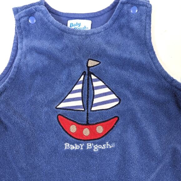 Vintage Baby Bgosh Romper Boys Size 6-9m Terry Sailboat Jumpsuit - Picture 2 of 6